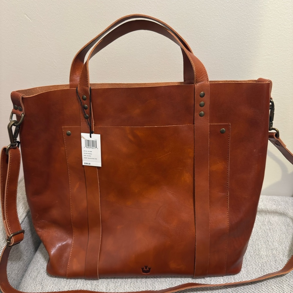 Geunuine Leather Tote Bag with Trolley Sleeve | Whiskey Brown